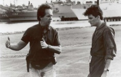 Teague und Charlie Sheen am Set von Navy Seals